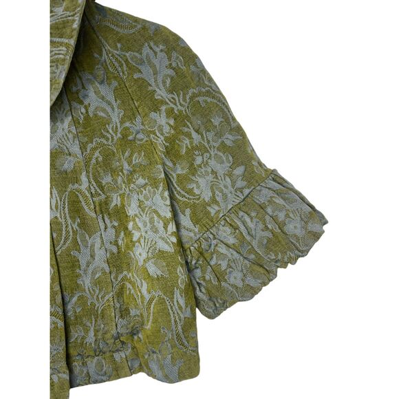 Ivy Jane Jacquard Coat Balloon Sleeves Jacket Green Blue Jeweled Buttons Size: S - Picture 6 of 7